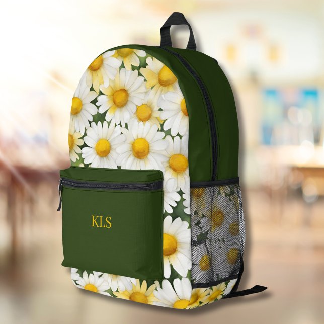 Summer Daisies Monogram  Printed Backpack (Creator Uploaded)