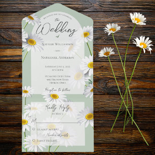 Summer Daisies on Sage Green All In One Invitation