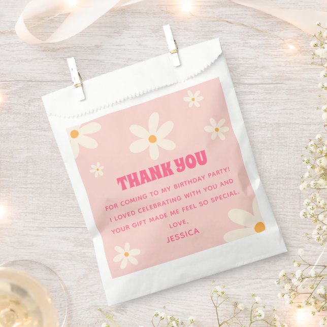 Summer Daisies Pink Kids' Birthday Thank You Favour Bags (Clipped)