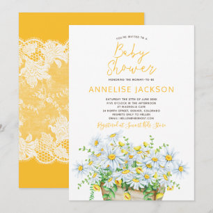 Summer daisies yellow and white lace baby shower invitation