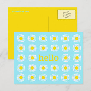 Summer Daisy Blue and Yellow Hello Postcard