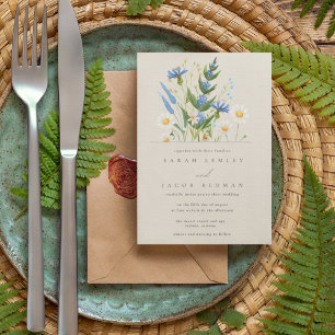 Summer Daisy Blue Floral Botanical Wedding Invitation