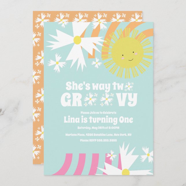 Summer Daisy Flower Retro Way Two Groovy Birthday  (Front/Back)