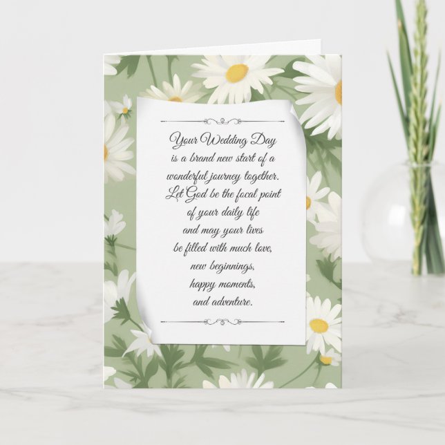 Summer Daisy Religious Wedding  Card (Front)