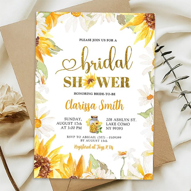 Summer Daisy Sunflower Gold Bee Bridal Shower Invitation (Creator Uploaded)