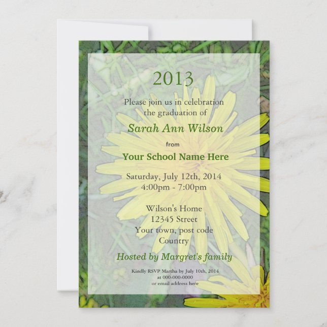 summer dandelion flower graduation  invitations (Front)