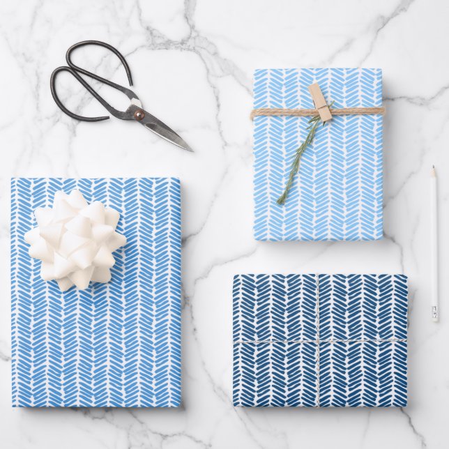 Summer Dark Azure Cobalt Blue Stripes Art Pattern Wrapping Paper Sheet (Front)