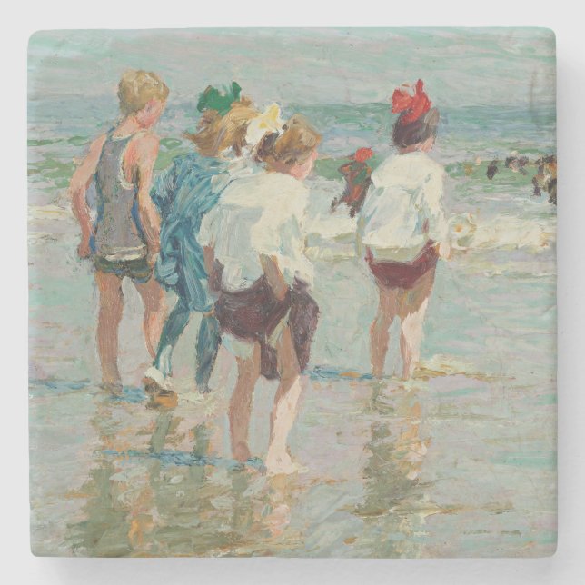 Summer Day at Brighton Beach (by E.H. Potthast) Stone Coaster (Front)