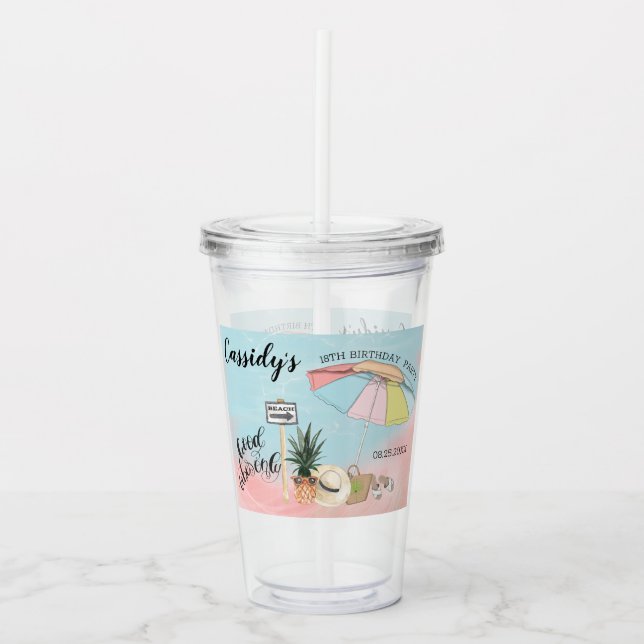 Summer Day at the Beach 18th Birthday  Party Acrylic Tumbler (Front)