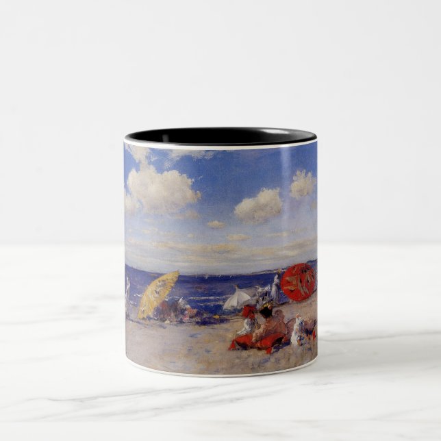 Summer Day at the Seaside (Beach Landscape) Two-Tone Coffee Mug (Center)