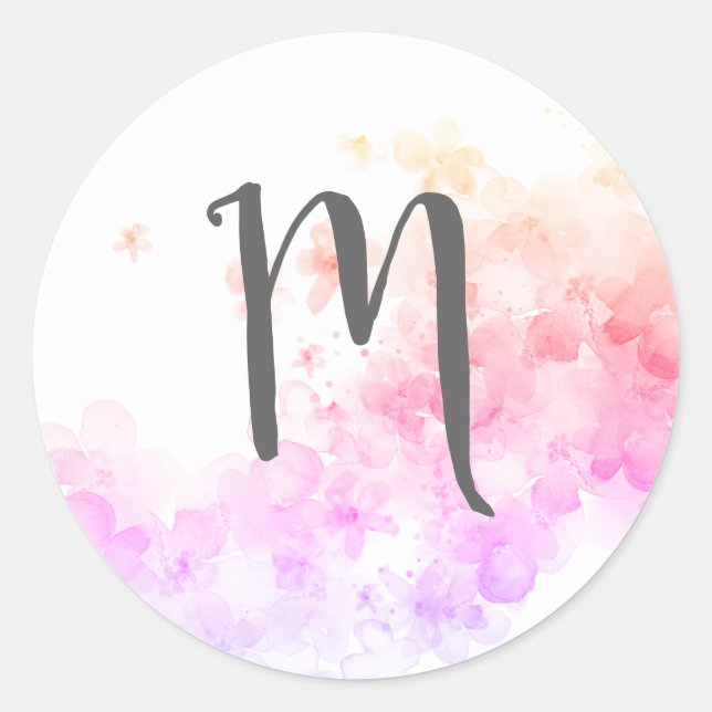 Summer Day Monogram Classic Round Sticker (Front)