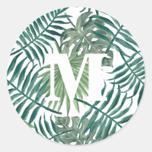 Summer Day Monogram Classic Tropical Pool Party Classic Round Sticker