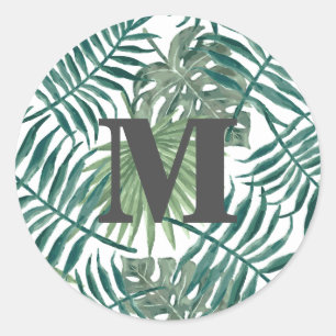 Summer Day Monogram Classic Tropical Pool Party Round Sticker