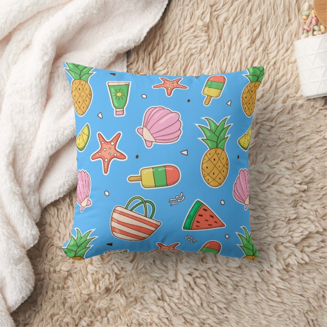 Summer Days Beach Throw Pillow (Blanket)