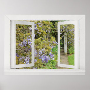 Summer Days - Open Window View with Blue Wisteria Poster