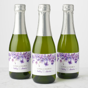 Summer Delicate Violet Flowers Baby Shower Sparkling Wine Label