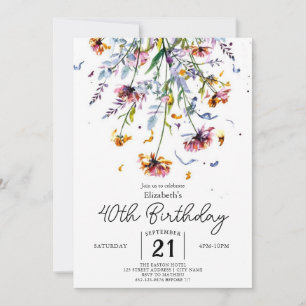 Summer Delicate Wildflowers 40th birthday Invitation