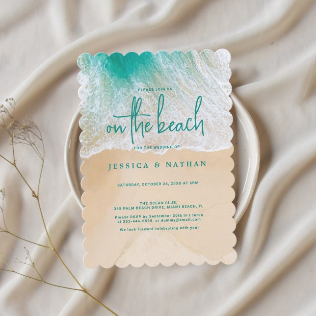 Summer Destination On The Sandy Teal Beach Wedding Invitation (Creator Uploaded)