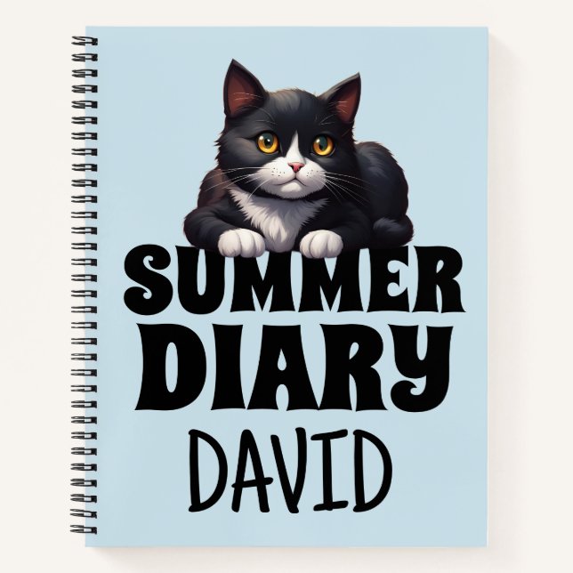 SUMMER DIARY CUTE CAT PERSONALIZED BOYS NOTEBOOK (Front)