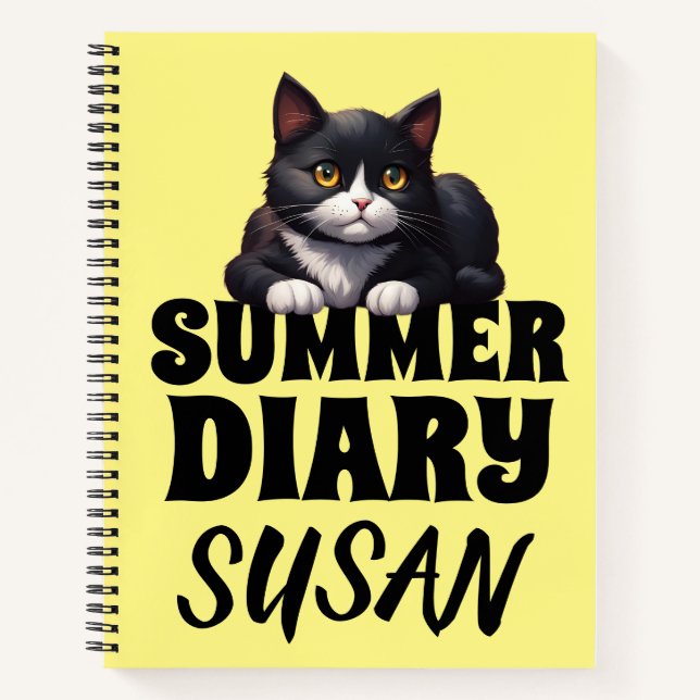 SUMMER DIARY CUTE CAT PERSONALIZED GIRLS NOTEBOOK (Front)