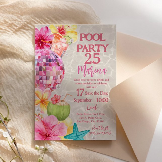 Summer Disco Luau Pool Party Birthday Invitation (Summer Disco Luau Pool Party Birthday Invitation)