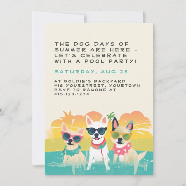 Summer Dog Party Invitation  | Customisable (Front)