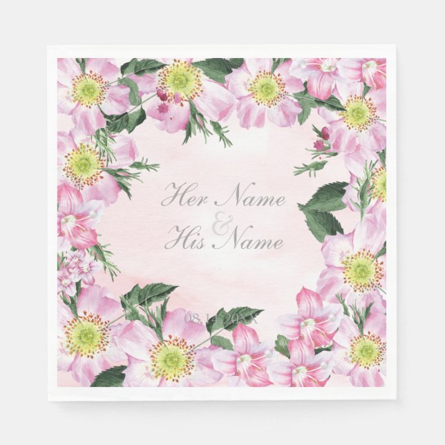 Summer Dog Roses Flowers Wedding Napkin (Front)