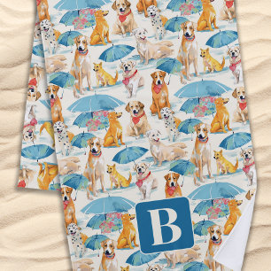 Summer Dogs Colourful Personalised Monogram Patter Beach Towel