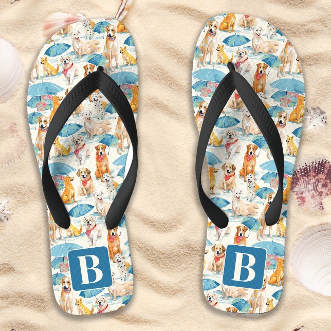 Summer Dogs Colourful Personalised Monogram Patter Jandals (Creator Uploaded)