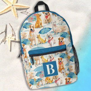 Summer Dogs Colourful Personalised Monogram Patter Printed Backpack