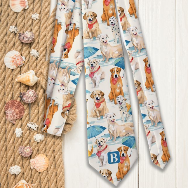 Summer Dogs Colourful Personalised Monogram Patter Tie (Creator Uploaded)