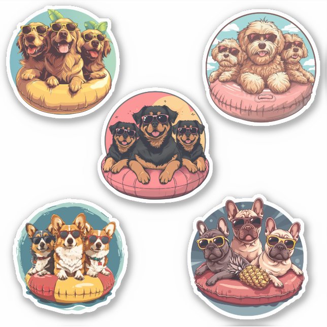 Summer Dogs In Pool Floaties (Front)