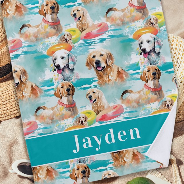 Summer Dogs Personalised Colourful Pattern  Beach Towel (Creator Uploaded)