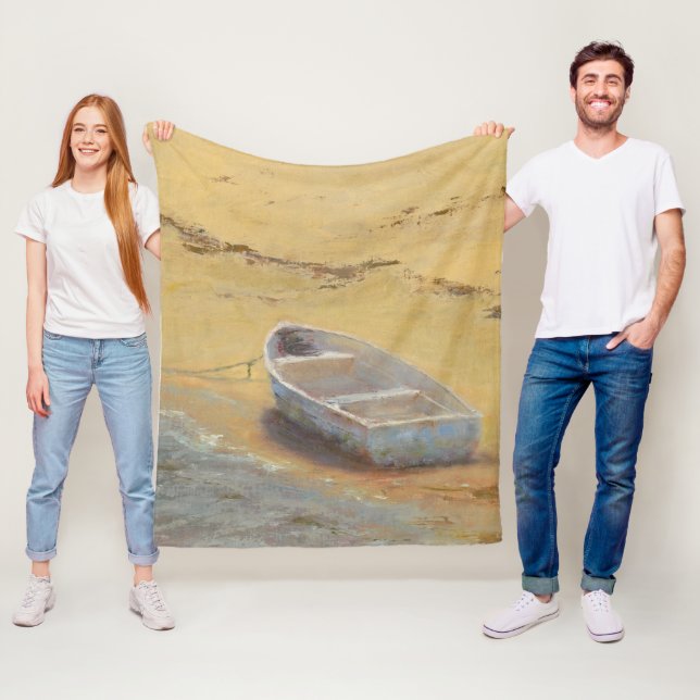 Summer Dory - Boat on the Shore Fleece Blanket (In Situ)