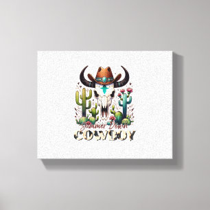 Summer down Cowboy Cow Skull western cactus Canvas Print