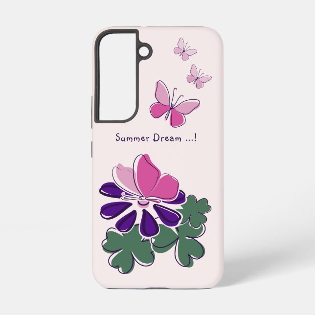 Summer Dream Pink Green Purple Flower Butterfly Samsung Galaxy S22 Case (Back)