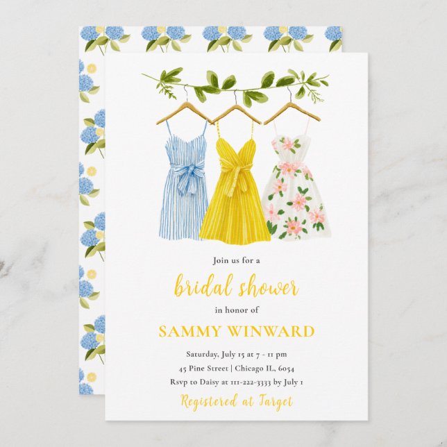 Summer Dress Clothes Line Bridal Shower Invitation (Front/Back)