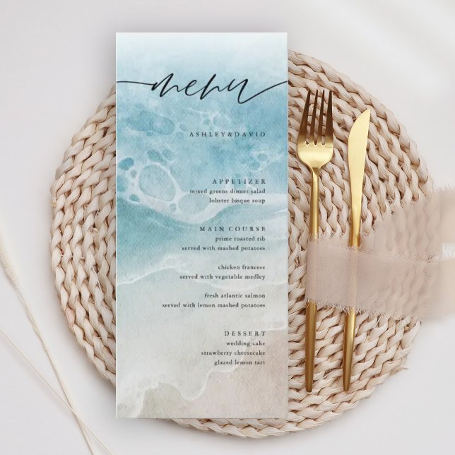 Summer Elegant Coastal Beach Wedding Menu Cards (Creator Uploaded)
