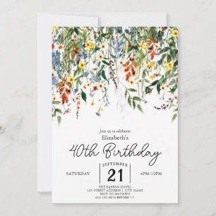 Summer Elegant Wildflowers 40th birthday Invitation