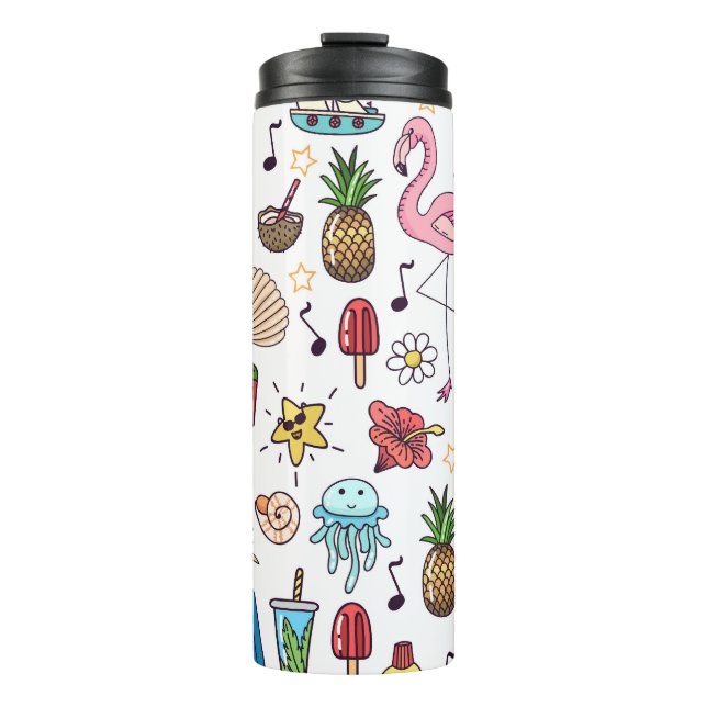 Summer Elements Vintage Seamless Pattern Thermal Tumbler (Front)