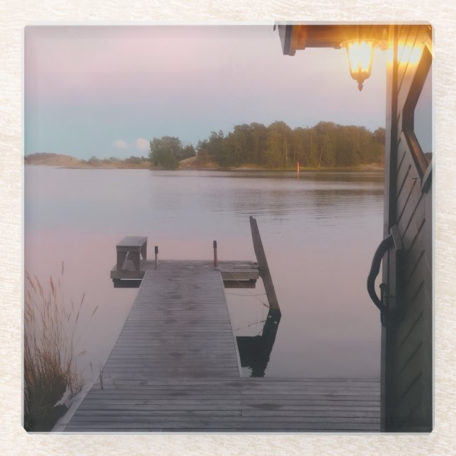Summer evening in the swedish archipelago glass coaster (Front)