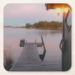 Summer evening in the swedish archipelago square paper coaster