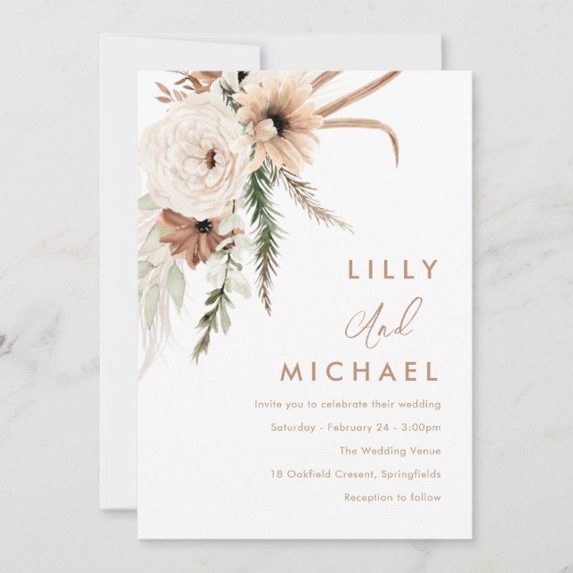 Summer & Fall Bohemian Floral Wedding Invitation (Front)