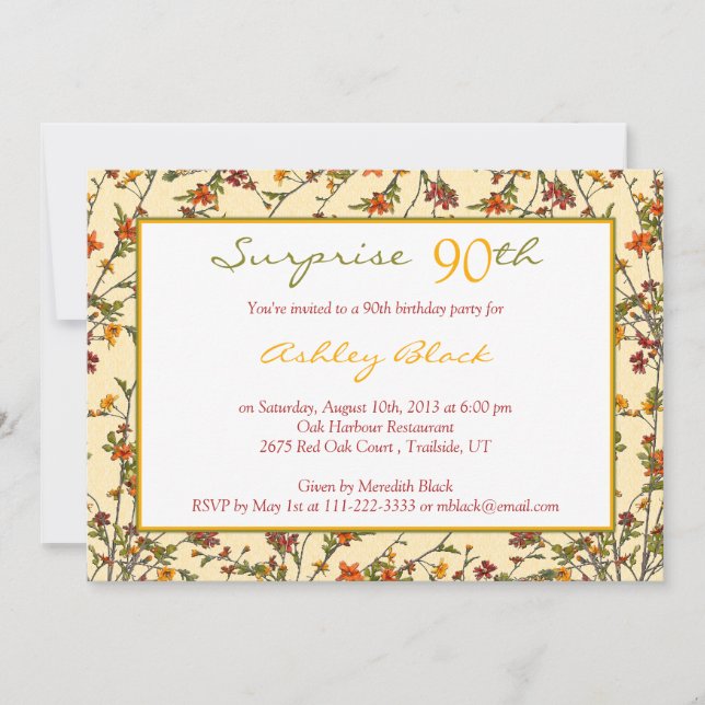 Summer Fall Garden Floral 90th Birthday Invitation (Front)
