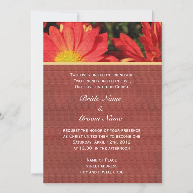 Summer, fall orange daisy flower Christian wedding Invitation (Front)