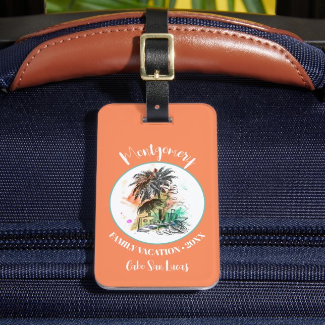 Summer Family Vacation Orange Luggage Tag (Front Insitu 2)
