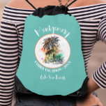 Summer Family Vacation Turquoise Drawstring Bag<br><div class="desc">A stylish drawstring bag features a summer vacation illustration on turquoise background along with your family name and year in chic lettering. Perfect bags to stuff with fun stuff for everyone on your vacation.</div>