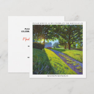 Summer Farm Scene with Sun Peeking Through Trees