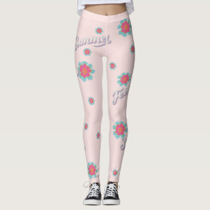Summer feeling pink and blue girly flowers leggings