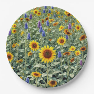 Summer Field of Sunflowers and Wildflowers Paper Plate